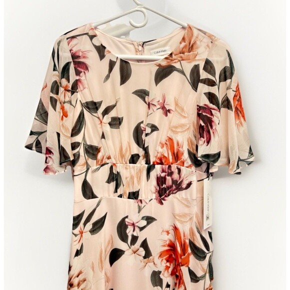 Calvin Klein Maxi Dress White Pink Floral Flutter Sleeve Size 8 Coquette - Picture 4 of 9